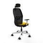 Chaise Alfera Synchrone/Traslack Maille/tissu Jaune Maille Noir Structure polyamide blanc Accoudoirs noirs et blancs Appui-tête 2D Roulettes 65mm nylon