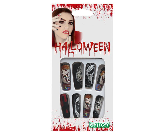 Atosa Ongles Postiches Halloween avec Motifs d'Horreur Variés Atosa Ongles Postiches Halloween avec Motifs d'Horreur Variés