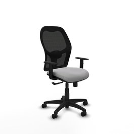 Chaise Alocén Synchro 3 positions tissu Gris clair Maille Noir Structure polyamide noire Accoudoir 1D Sans appui-tête Roulettes en nylon 50 mm