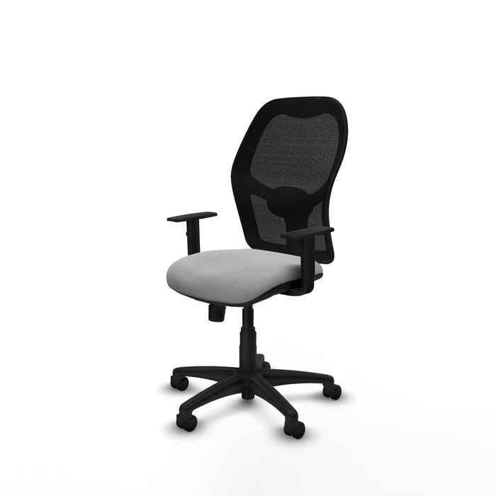 Chaise Alocén Synchro 3 positions tissu Gris clair Maille Noir Structure polyamide noire Accoudoir 1D Sans appui-tête Roulettes en nylon 50 mm