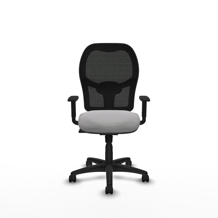 Chaise Alocén Synchro 3 positions tissu Gris clair Maille Noir Structure polyamide noire Accoudoir 1D Sans appui-tête Roulettes en nylon 50 mm