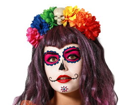 Atosa Ceinture de fleurs avec crâne multicolore pour Jour des Morts