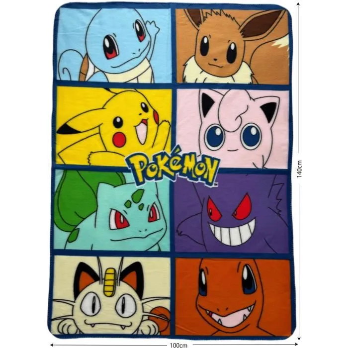 Pokemon Plaid Polaire - 8 Pokémon (Pikachu, Evoli) - 100 x 140 cm - Confort et Design pour Canapé ou Chambre