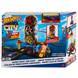 Hot Wheels - Circuit City Tienda de Neumáticos HDP02 avec magasin de pneus, rampe et ascension manuelle - Jouet de course et cascade - Âge recommandé : +4 ans