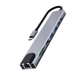 Ewent EW1146 Station d'accueil USB-C 8-en-1 HDMI 4K 87W USB-C PD USB-A LAN Lecteur de cartes