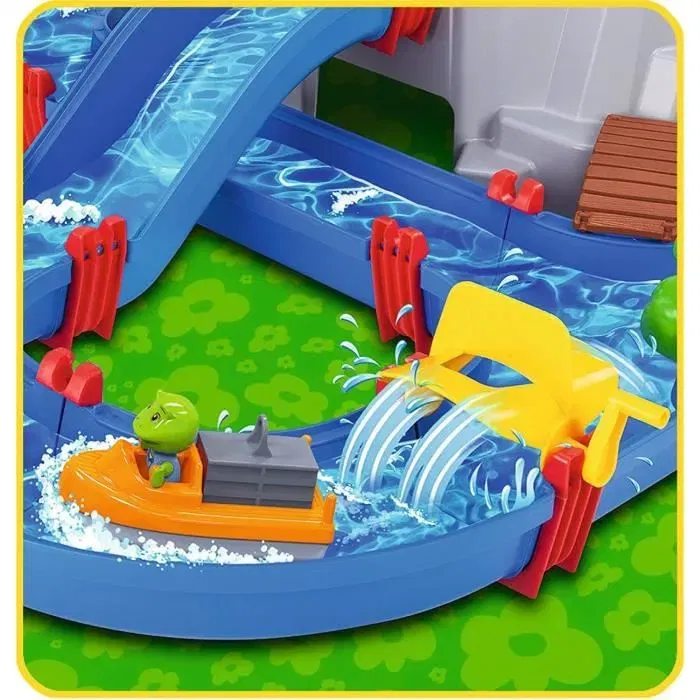 Smoby - Circuit de jeu d'eau AquaPlay Mountain Lake - Jeu extérieur avec 2 bateaux (hors-bord & porte-conteneurs) et 3 figurines animaux - Dès 3 ans - Fabrication Allemagne