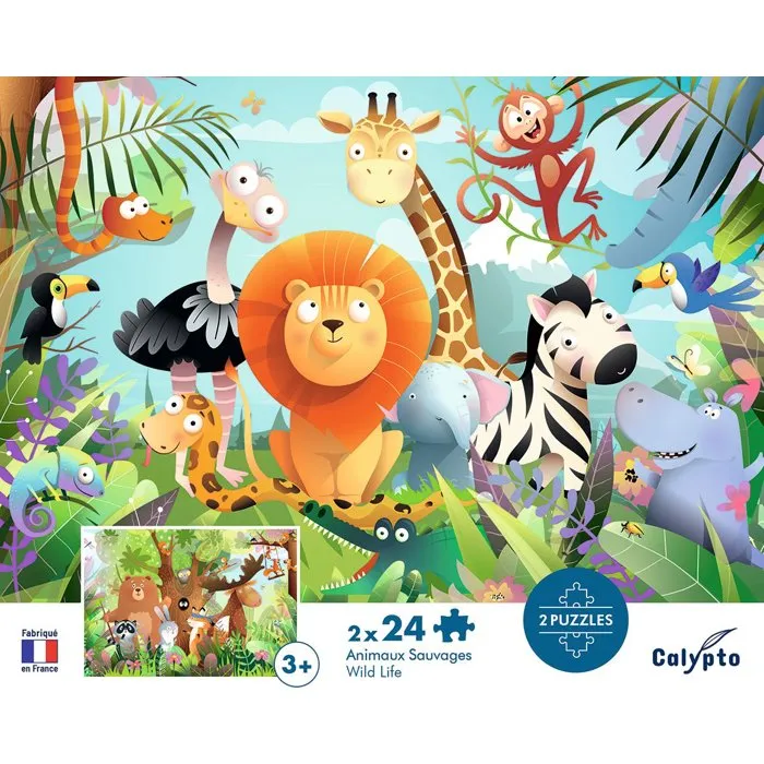 Sentosphere - 2 Puzzles Animaux Sauvages de 24 Pièces - Jeu d'Observation, Mémoire et Logique - À partir de 3 ans