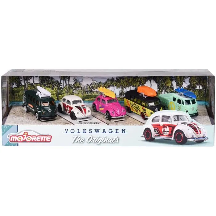 Majorette - Lot de 5 voitures miniatures en métal Volkswagen The Originals - Véhicules de collection, jouets pour enfants 3+