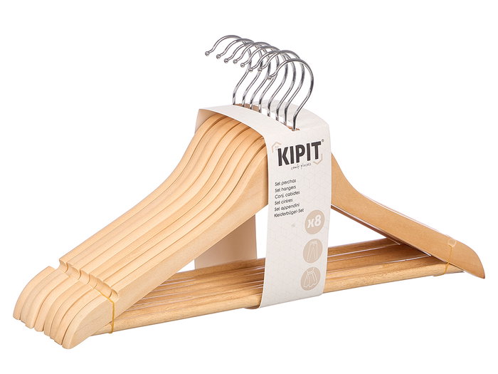 KIPIT Set de 8 perchas en bois naturel Marron