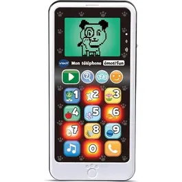 VTech Mon Téléphone Emoti'Fun - Jouet éducatif interactif pour enfant à partir de 18 mois avec écran rétroéclairé, touches lumineuses et émojis - Noir - Version française