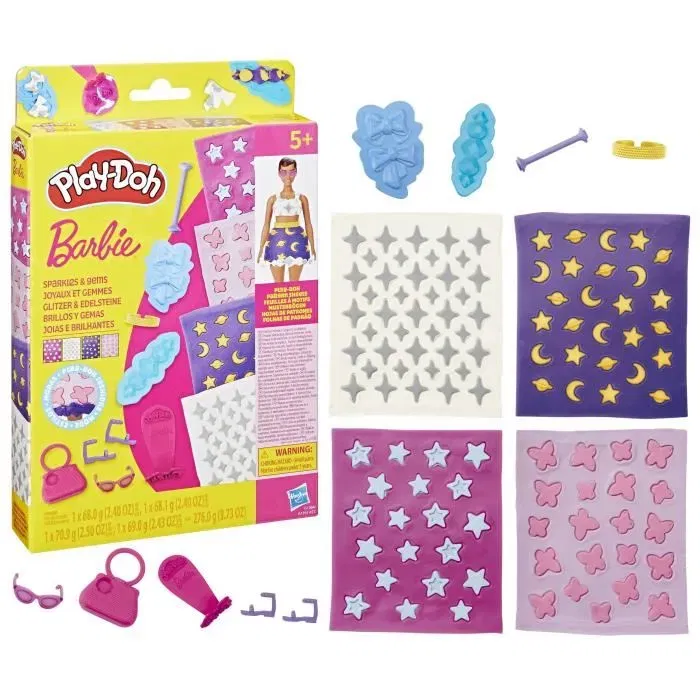 Play-Doh Recharges Barbie Joyaux et Gemmes pour Coffret de Pâte à Modeler, Rose, Enfant 3 Ans et Plus