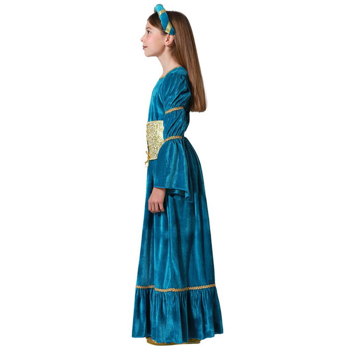 Costume Reine Médiéval Fille 7-9 Ans Azur - Robe et Diadème