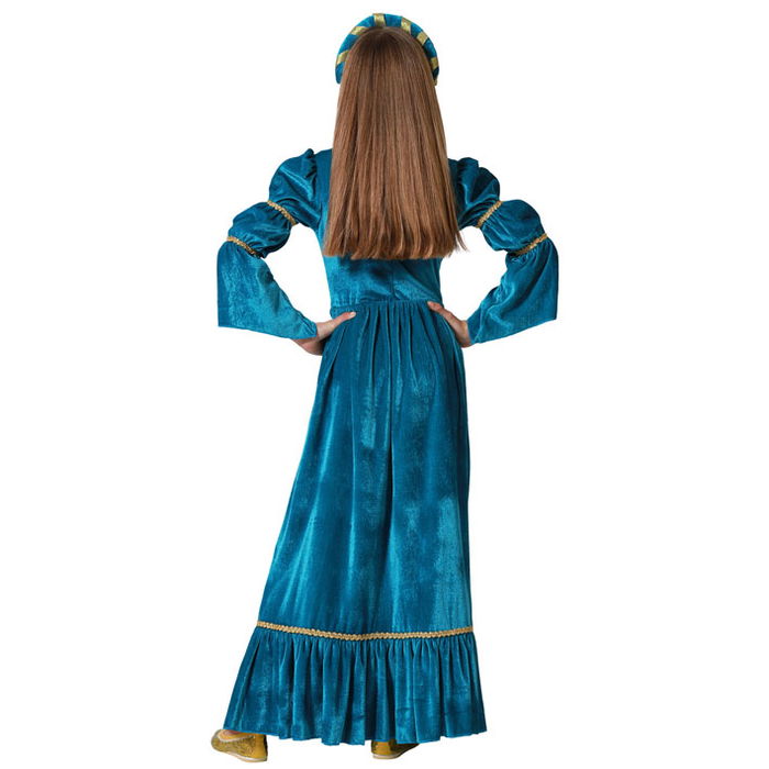 Costume Reine Médiéval Fille 7-9 Ans Azur - Robe et Diadème