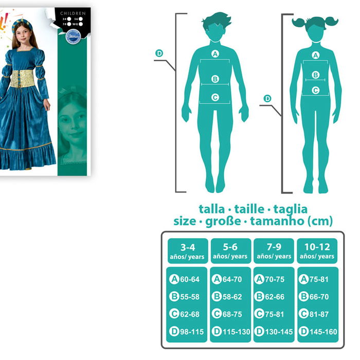 Costume Reine Médiéval Fille 7-9 Ans Azur - Robe et Diadème