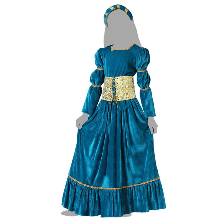 Costume Reine Médiéval Fille 7-9 Ans Azur - Robe et Diadème
