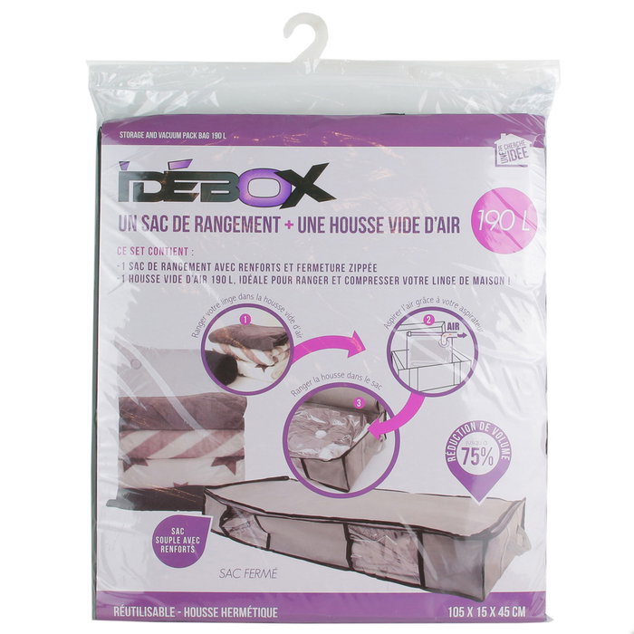 Je cherche une Idee Kit de rangement avec boîte en tissu et sac sous vide 190 L Je cherche une Idee Kit de rangement avec boîte en tissu et sac sous vide 190 L
