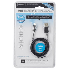 Be Mix Câble USB pour iPhone et iPad avec charge rapide 3 A, 1 m