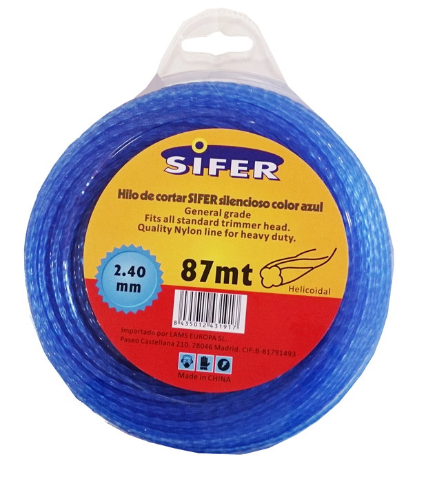 SIFER Fil de débroussailleuse bleu 2,4 mm x 87 m SIFER Fil de débroussailleuse bleu 2,4 mm x 87 m
