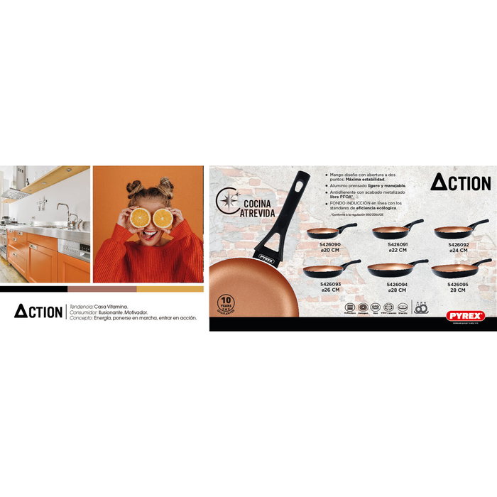 Pyrex Asador Aluminio Prensado Action 28 cm Cobre Antiadherente Compatible Induction Vitrocerámica Gas Eléctrica