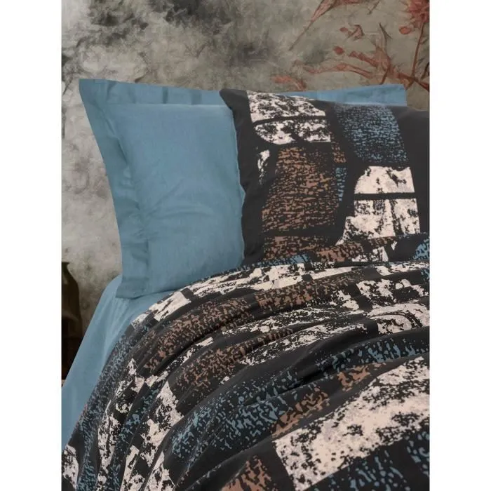 Parure de lit King, 1 housse de couette 220 x 240 cm + 2 taies d'oreiller 60 x 60 cm, 100% coton 145 fils au pouce carré, vert pétrole, lavable machine