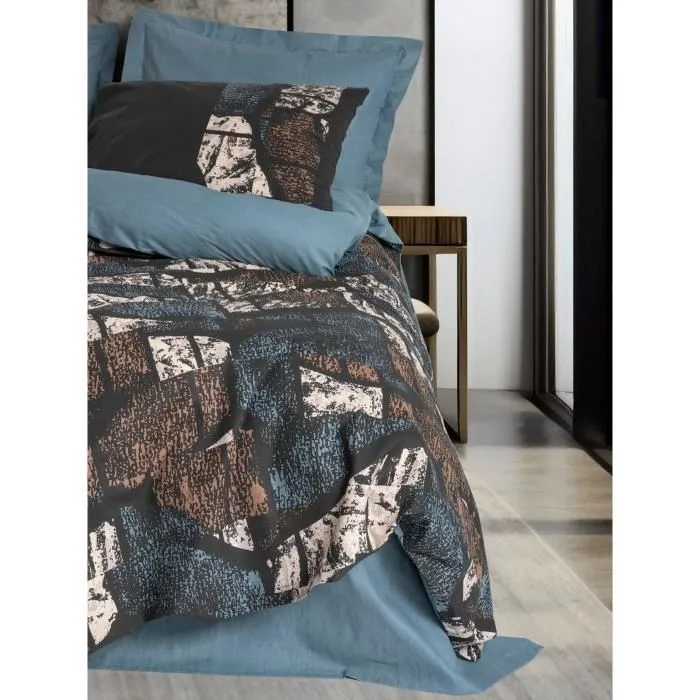 Parure de lit King, 1 housse de couette 220 x 240 cm + 2 taies d'oreiller 60 x 60 cm, 100% coton 145 fils au pouce carré, vert pétrole, lavable machine