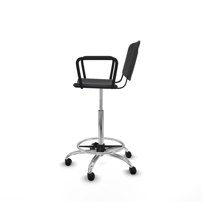 Tabouret Taburete Robledo Pivotant Chlorure de polyvinyle Noir Structure chromée Accoudoirs fixes Sans appui-tête Roulettes autofreinées