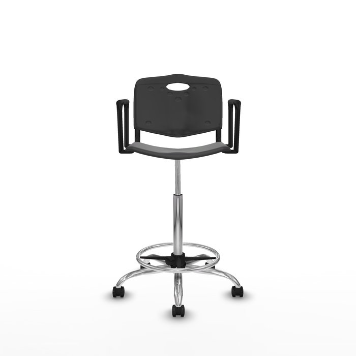 Tabouret Taburete Robledo Pivotant Chlorure de polyvinyle Noir Structure chromée Accoudoirs fixes Sans appui-tête Roulettes autofreinées