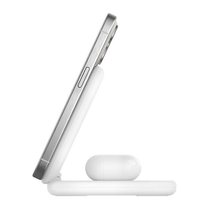 Belkin WIZ028VFWH Base de Charge Sans Fil Qi2 2-en-1 15W Pliable pour iPhone et AirPods - Blanc