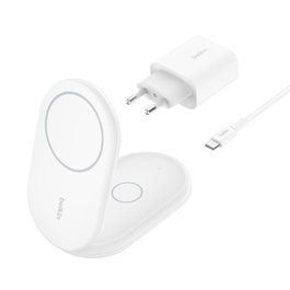 Belkin WIZ028VFWH Base de Charge Sans Fil Qi2 2-en-1 15W Pliable pour iPhone et AirPods - Blanc