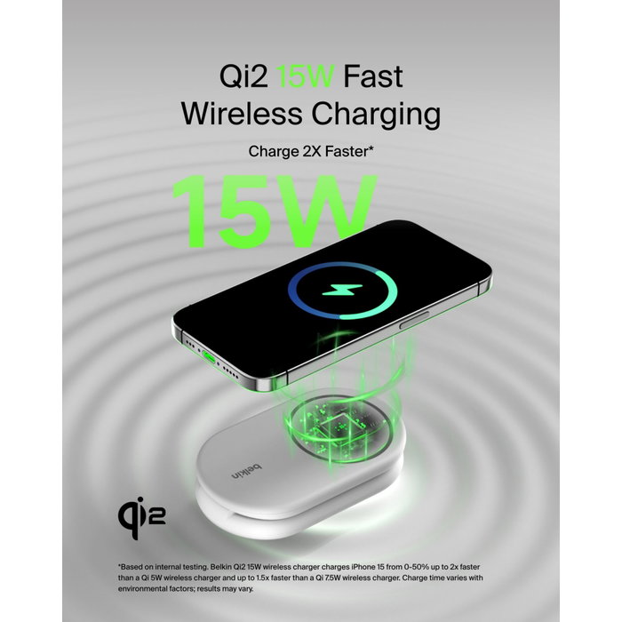 Belkin Base de charge sans fil 2 en 1 WIZ028VFWH Blanche