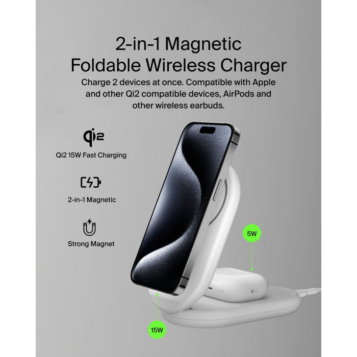 Belkin Base de charge sans fil 2 en 1 WIZ028VFWH Blanche