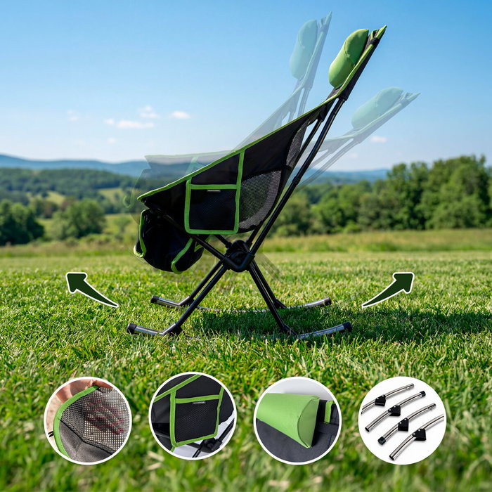 Chaise berçante de camping pliante 2 en 1 avec poche, coussin et sac de transport Trillow InnovaGoods