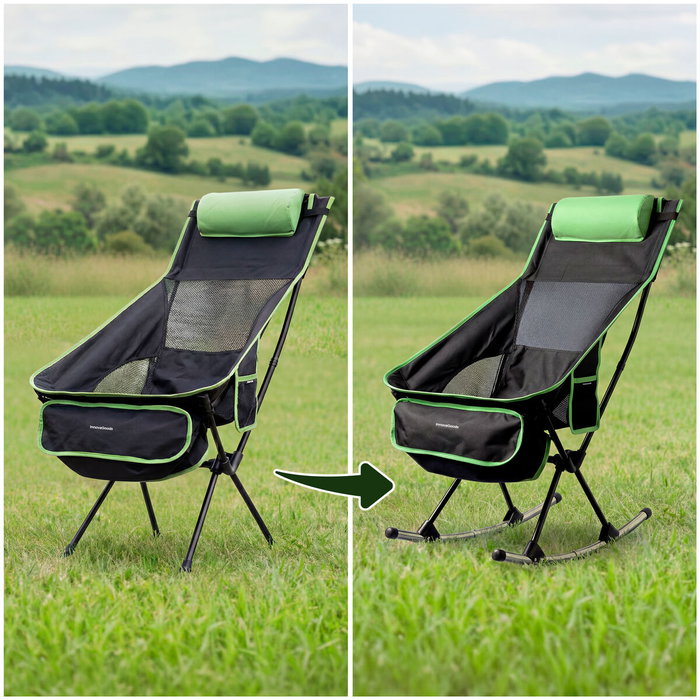 Chaise berçante de camping pliante 2 en 1 avec poche, coussin et sac de transport Trillow InnovaGoods