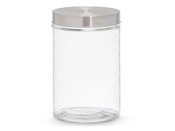 Vivalto Pot en Verre avec Couvercle en Acier 1,25L 11x17x11 cm Transparent (Set de 12)