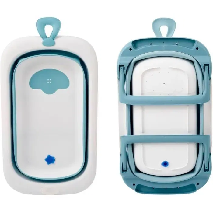Thermobaby BALNÉA - Baignoire pliable compact pour bébé avec bouchon de vidange - Jusqu'à 18 mois - Bleu