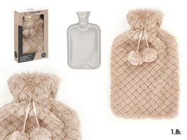 GIFTDECOR Bouillotte à eau 1.8L avec housse peluche Beis-Gris