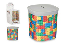 Pincello Tirelire en plastique carrée puzzle grise 9x10x9 cm assortiment aléatoire (Set de 48)