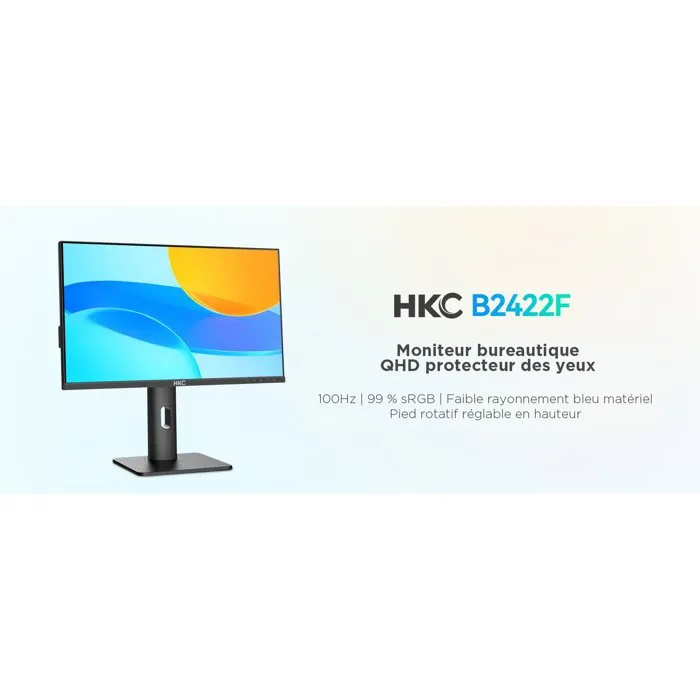 HKC B2422F Écran PC 24 pouces QHD IPS USB-C 65 W Ajustable en hauteur