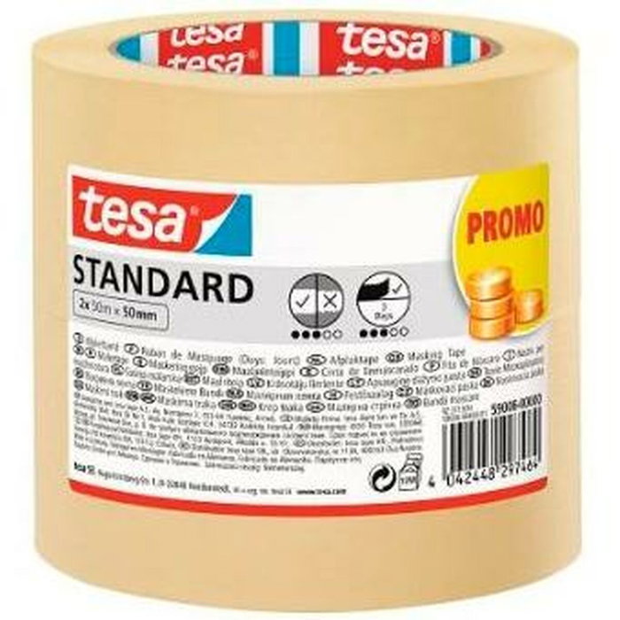 Ruban de masquage TESA STANDARD Jaune 50 mm x 50 m 2 Pièces (18 Unités)