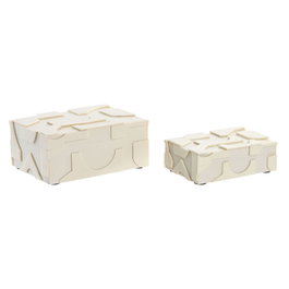 Boîte à bijoux Home ESPRIT Blanc Résine Os 18 x 13 x 7,5 cm (2 Pièces)