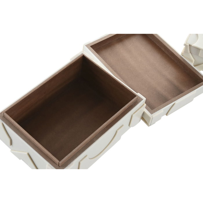 Boîte à bijoux Home ESPRIT Blanc Résine Os 18 x 13 x 7,5 cm (2 Pièces)