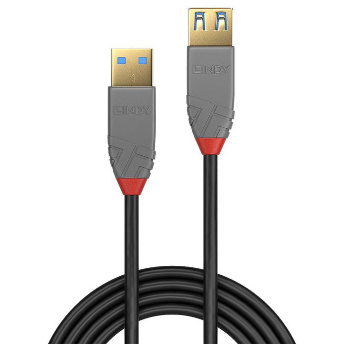 Lindy - Rallonge câble USB 3.2 Gen 1 Type A vers A Anthra Line, 5 Gbit/s, 2 m, contacts plaqués or, triple blindage, cuivre étamé