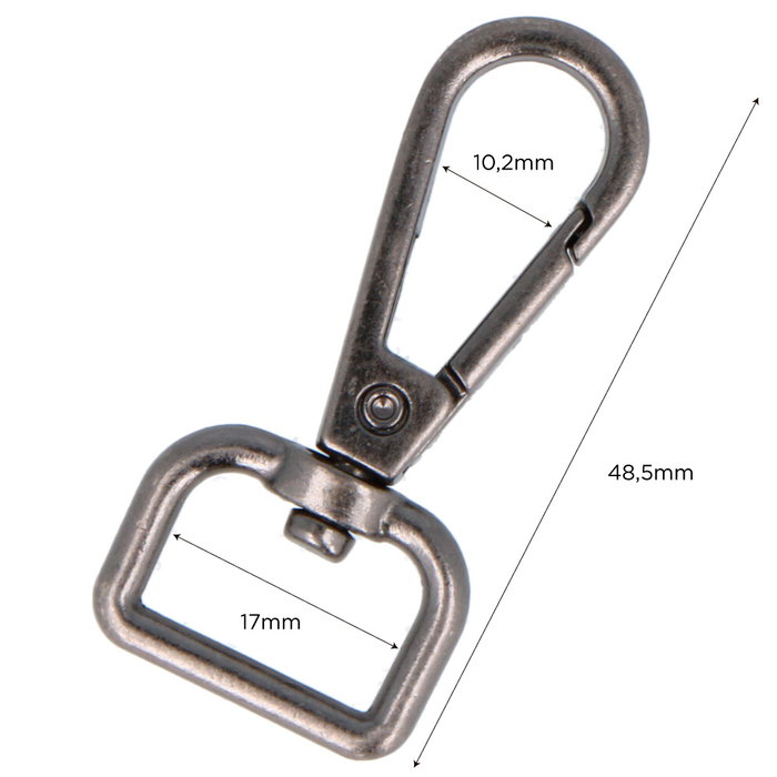 Innspiro Mosquetón avec anneau rectangulaire en zamak argent vieilli 17 mm, lot de 5