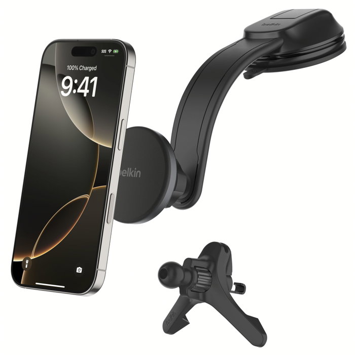 Belkin Support de voiture magnétique BoostCharge 15W Qi2 - Grille d'aération ou Tableau de bord - Noir