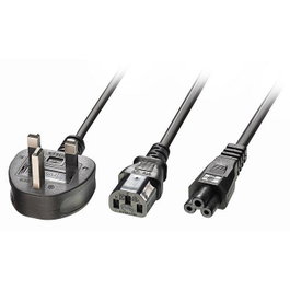 Lindy Câble d'alimentation secteur UK 3 broches vers double connecteur IEC C13 et C5, longueur 2.5 m, noir