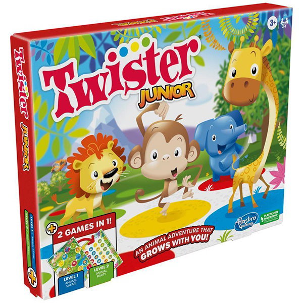 Hasbro Twister Junior - Version Multilingue, Jeu de Société Évolutif pour Enfants dès 3 Ans, Tapette Double Face, 2 à 4 Joueurs