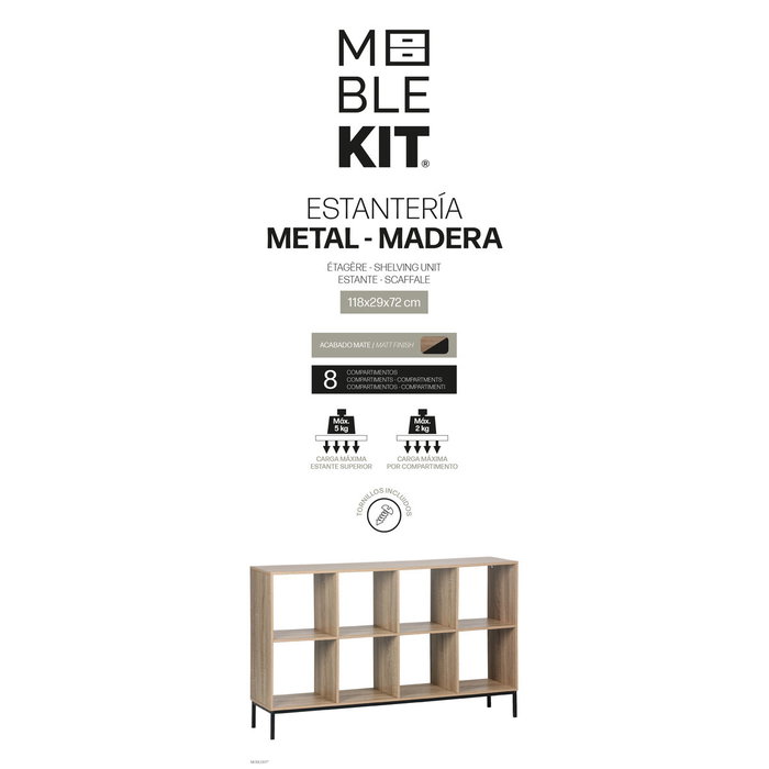 MobleKit Étagère Marron Noir Bois Métal 118 x 29 x 72 cm