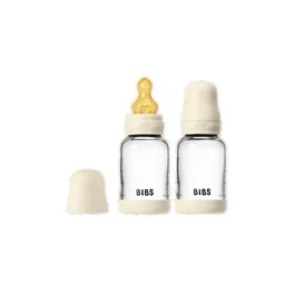 Bibs Lot de 2 Biberons en Verre 120 ml Ivory avec Tétine en Caoutchouc Naturel