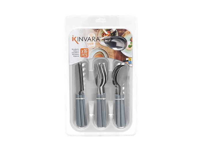 Kinvara Set de 16 Couverts avec Porte-couverts Gris 38x7x5 cm Acier Inoxydable (Set de 6)