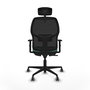 Chaise Alfera Synchro 4 positions tissu Vert émeraude Maille Noir Base en nylon noir Accoudoir 1D Appui-tête 2D Roulettes 65mm pour moquette